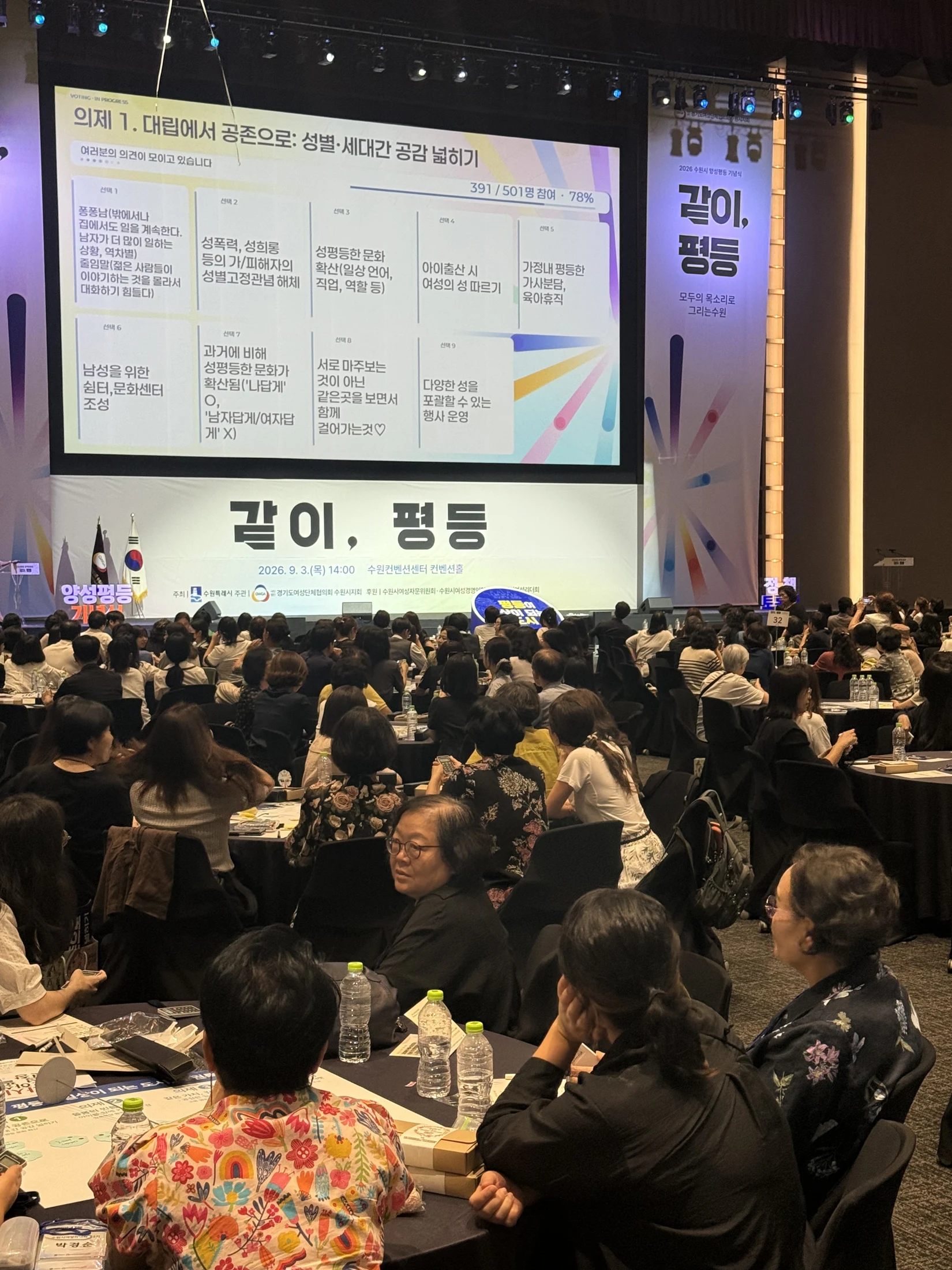 2026 수원시 양성평등주간 기념행사 · 2026.09.03 · 의제 1 투표 화면과 행사장